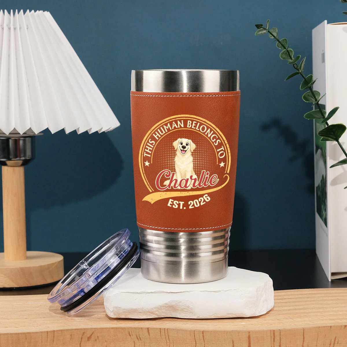 Human Belongs To Storybook Dog - Personalized Custom Leather Tumbler - Image 4