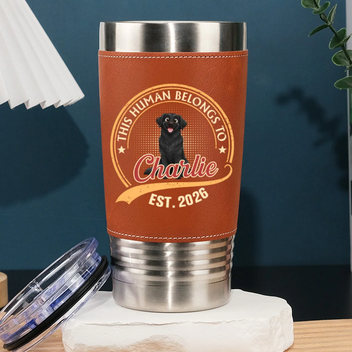 Human Belongs To Storybook Dog - Personalized Custom Leather Tumbler - Image 7