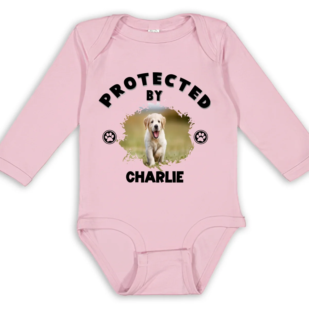 Human Protected By Caricature Dogs Photo - Personalized Custom Long Sleeve Baby Onesie - Image 8