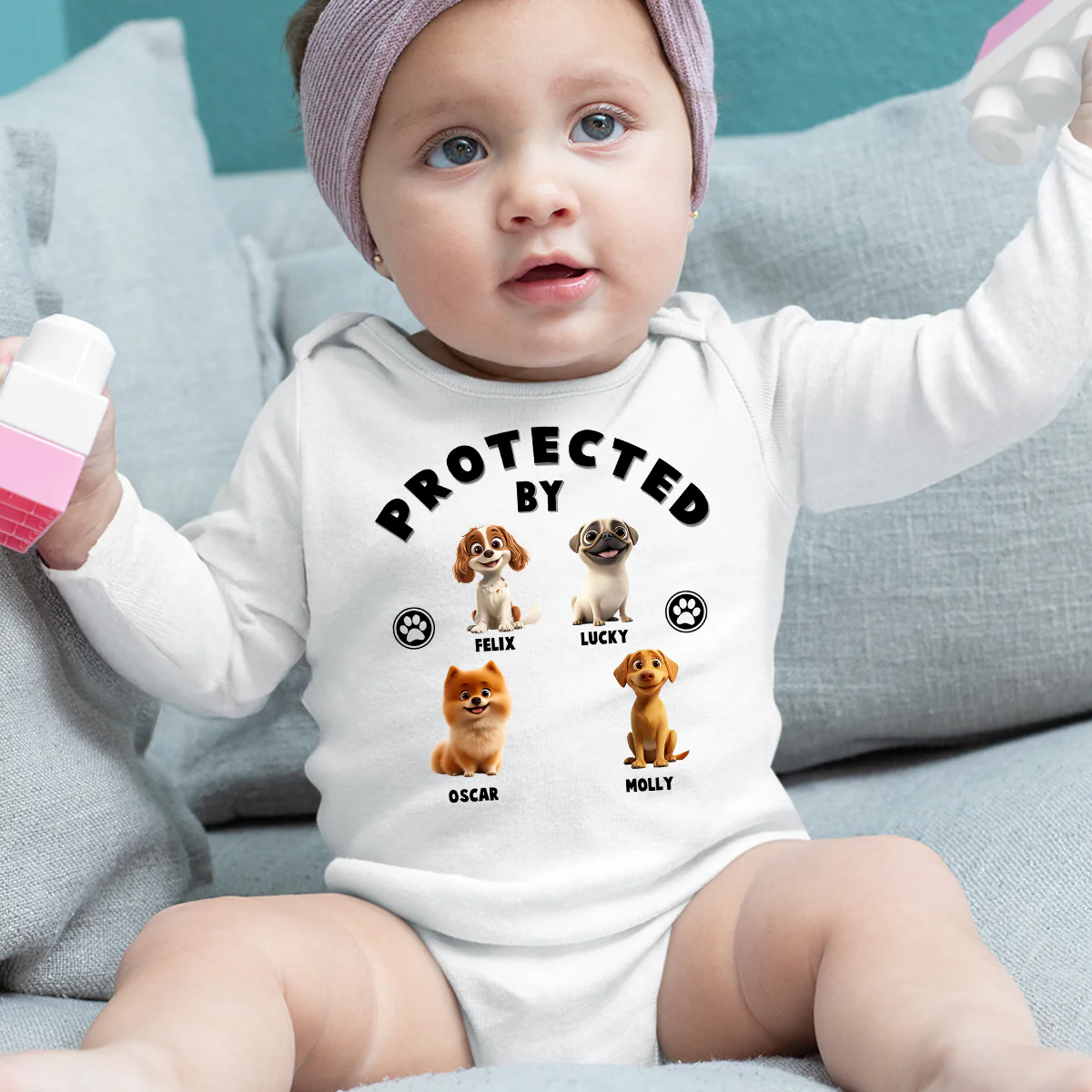 Human Protected By Dogs - Personalized Custom Long Sleeve Baby Onesie - Image 4