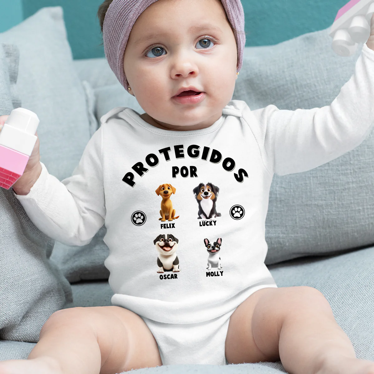Humano Protegido por Perros - Body de Bebé de Manga Larga Personalizado - Image 5