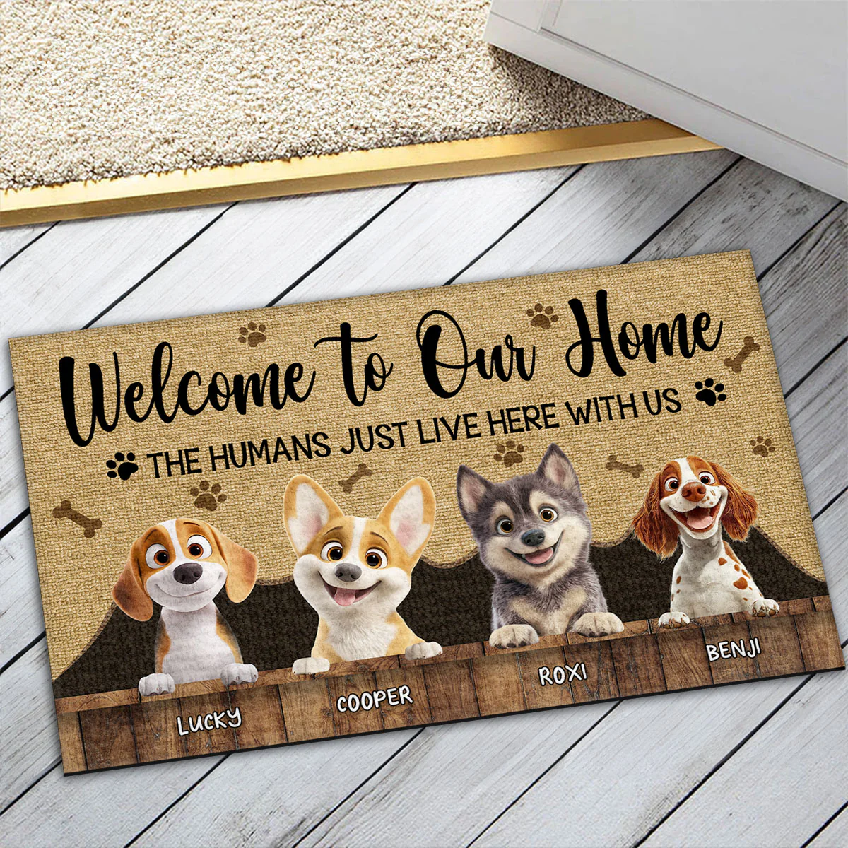 Humans Just Live Here - Personalized Custom Doormat - Image 4