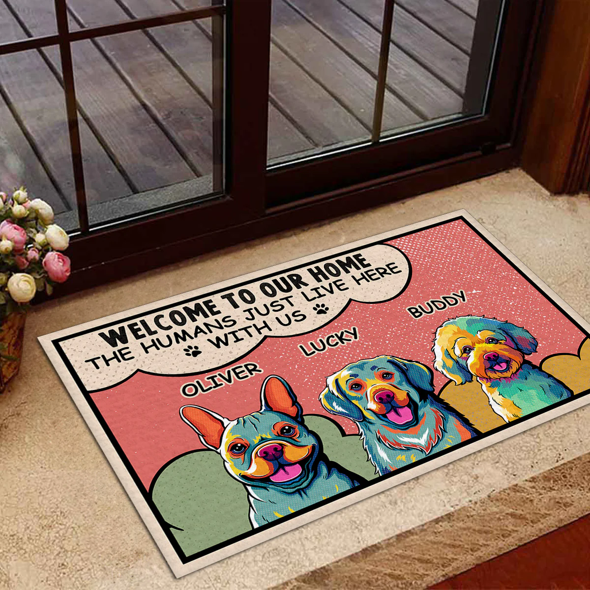 Humans Just Live Here - Personalized Custom Doormat - Image 4