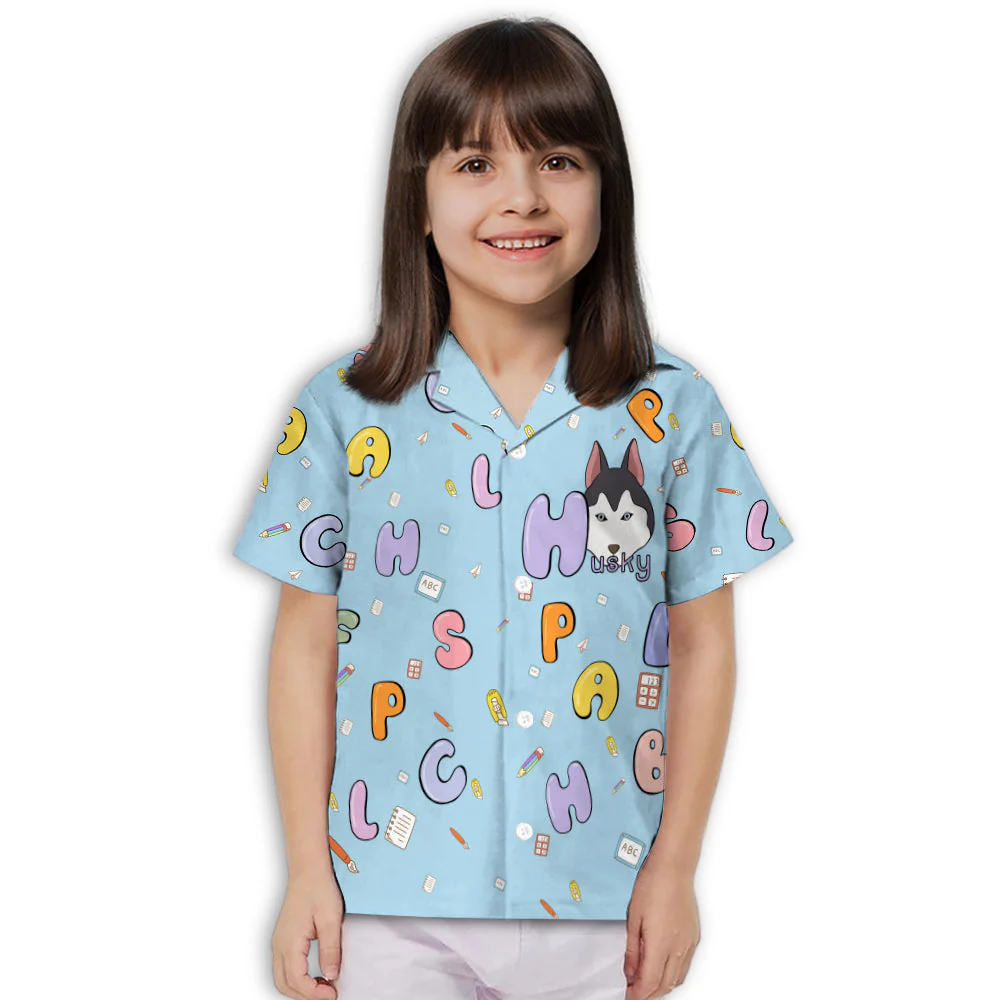 Husky And Alphabet - Kids Button-up Shirt - Image 2