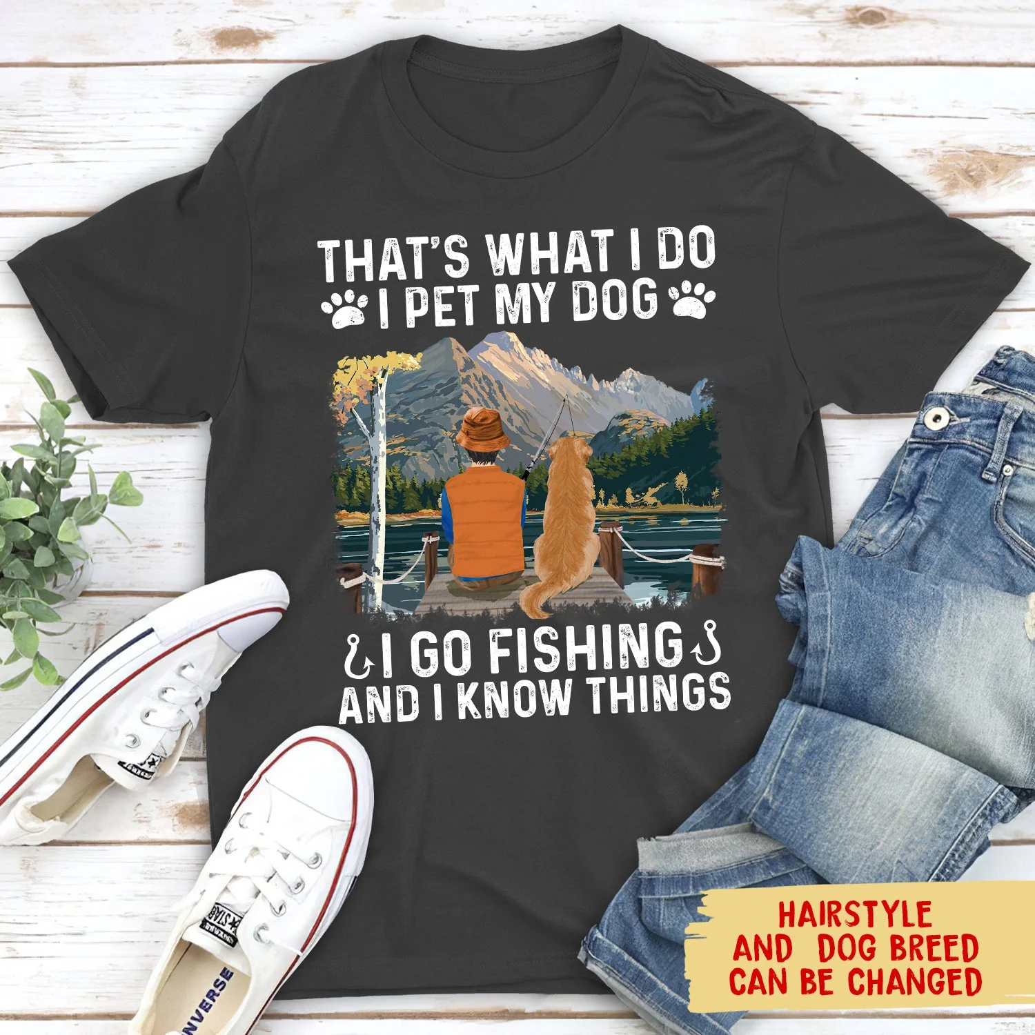 I Go Fishing And Pet My Dog - Personalized Custom Unisex T-shirt - Image 2