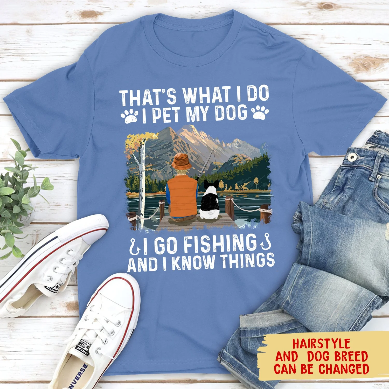 I Go Fishing And Pet My Dog - Personalized Custom Unisex T-shirt - Image 3