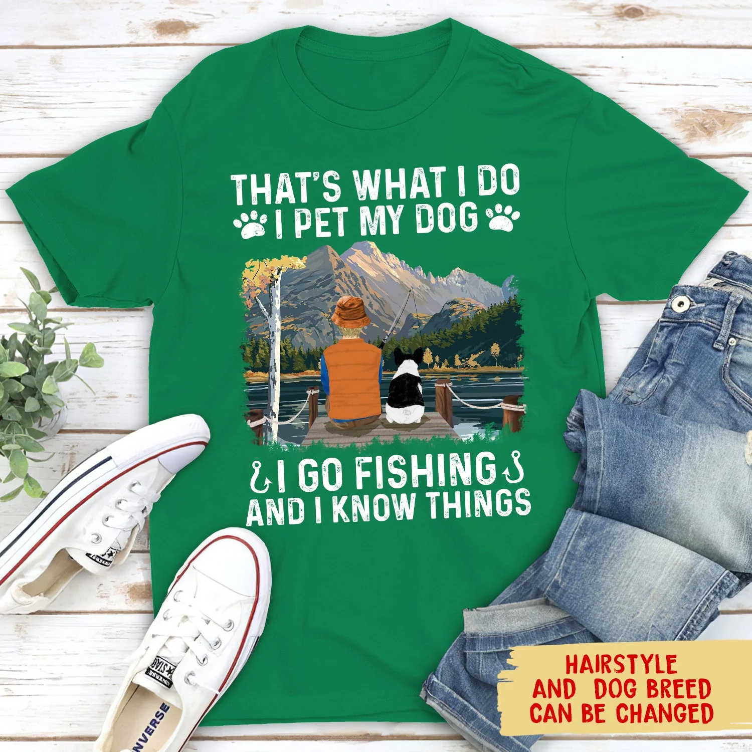 I Go Fishing And Pet My Dog - Personalized Custom Unisex T-shirt - Image 4