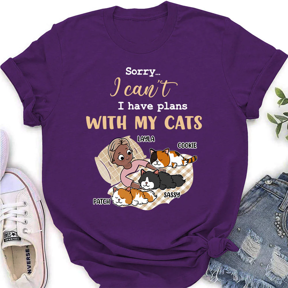 I Have Plans With Cats - Personalized Custom Women's T-shirt - Image 3