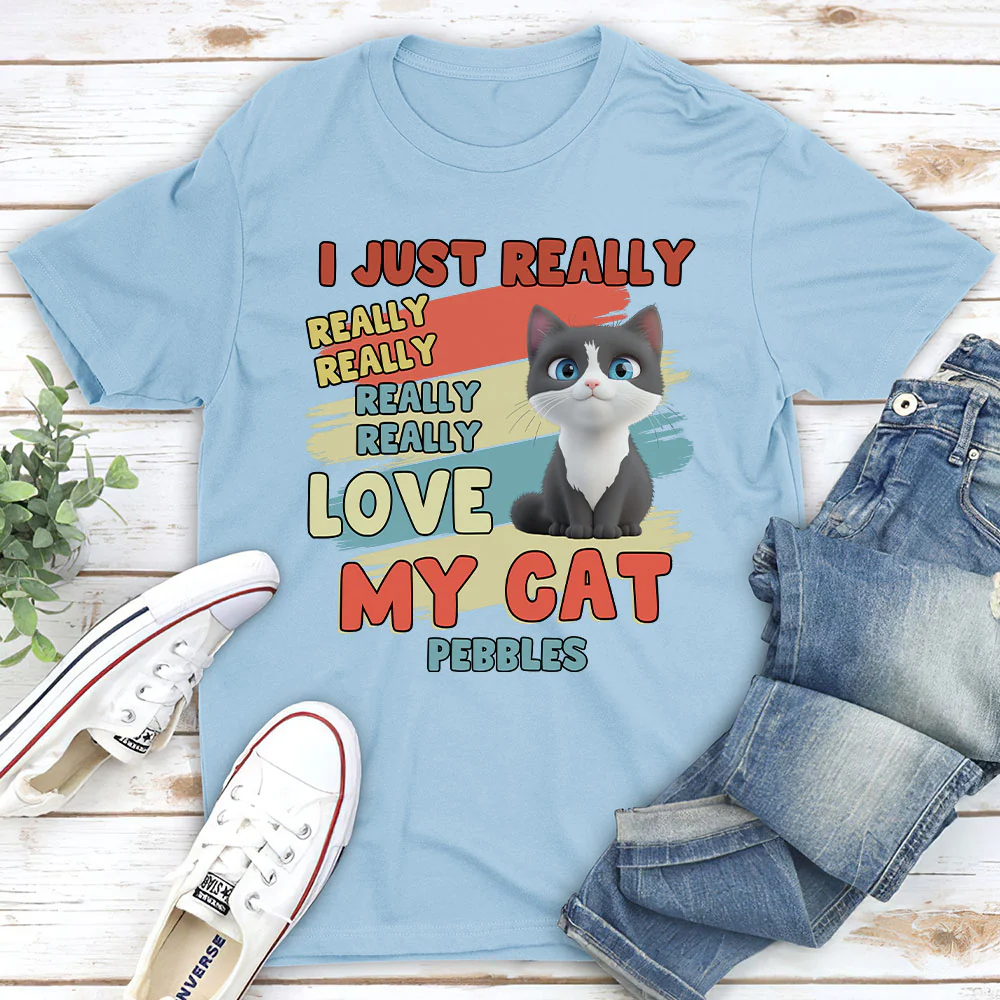 I Just Really Love My Cats Bright Ver - Personalized Custom Unisex T-shirt - Image 3