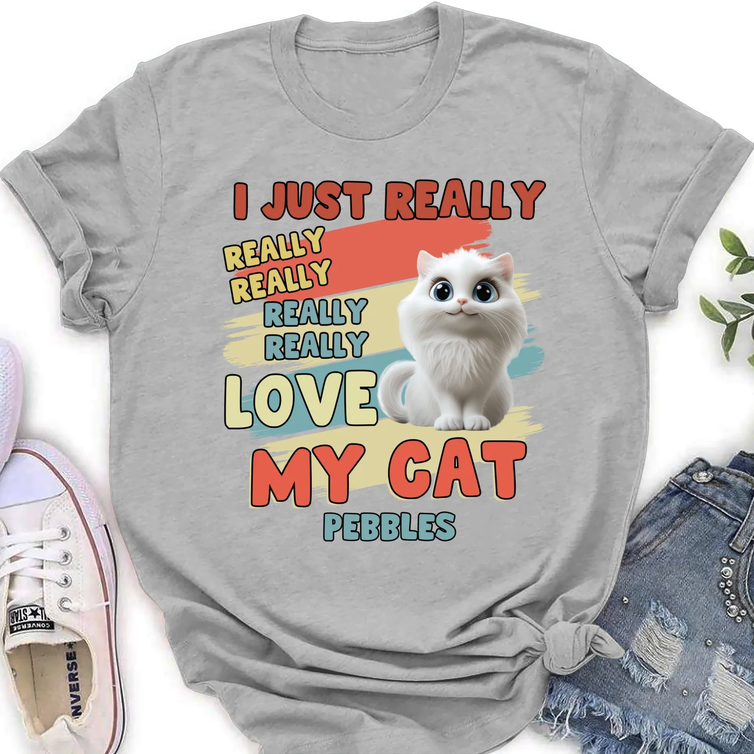 I Just Really Love My Cats Bright Ver - Personalized Custom Women's T-Shirt - Image 6