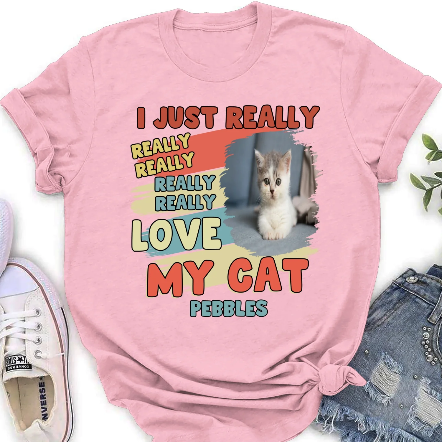 I Just Really Love My Cats Bright Ver Photo - Personalized Custom Women's T-Shirt - Image 4