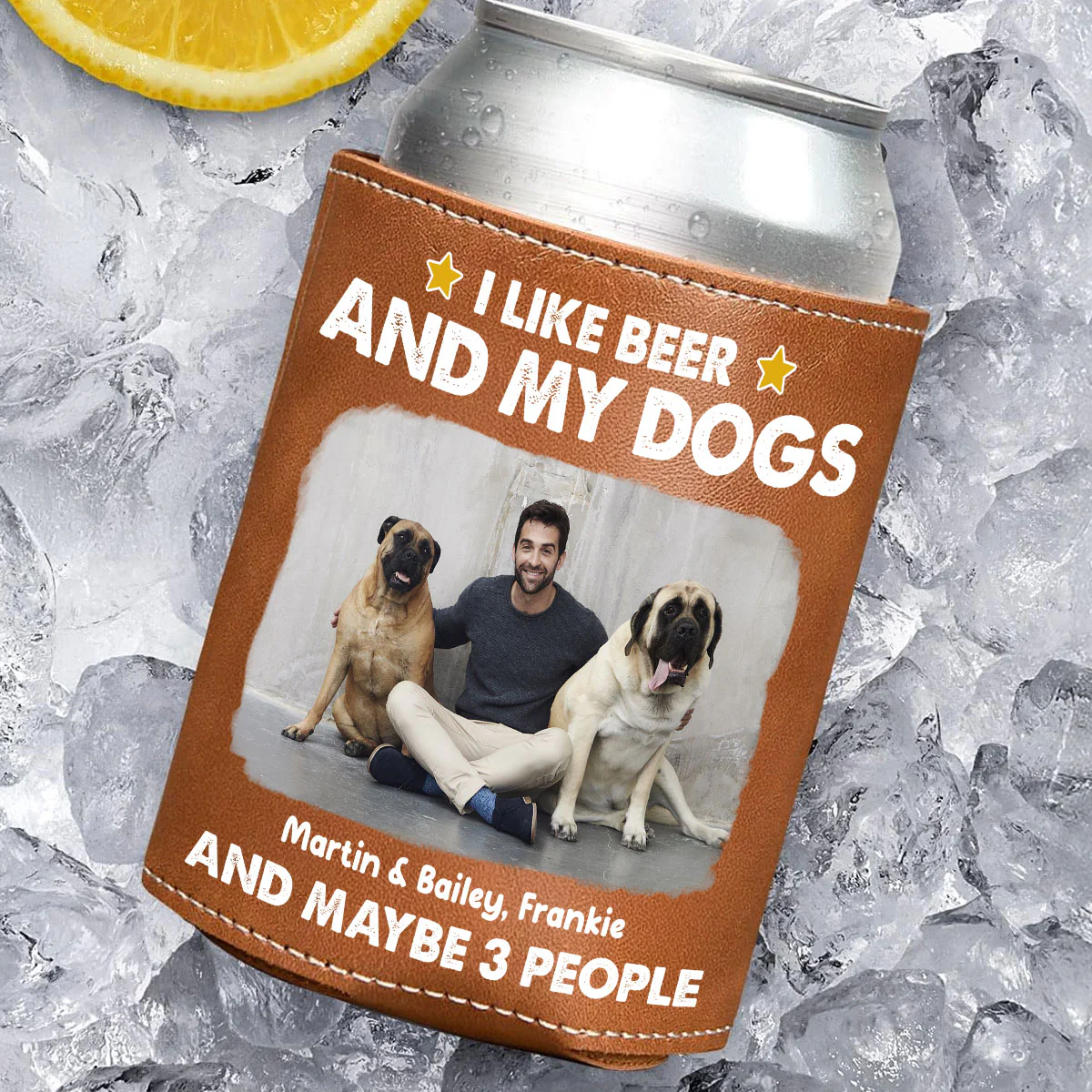 I Like Beer Photo - Personalized Custom Leather Can Cooler Holder - Image 2