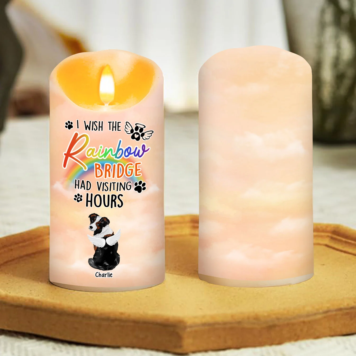 I Wish The Rainbow Bridge Had Visiting Hours - Personalized Custom LED Candle - Image 3