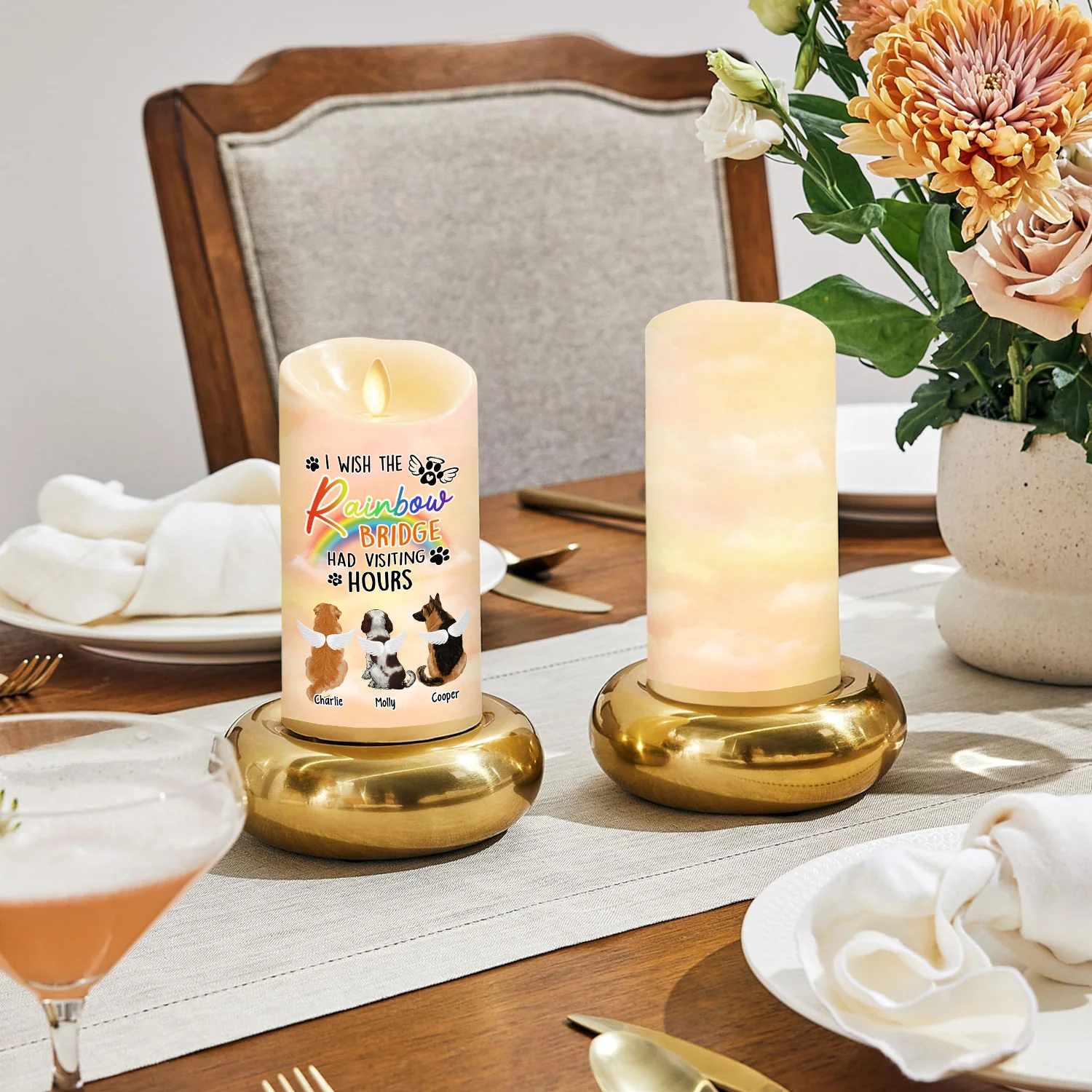 I Wish The Rainbow Bridge Had Visiting Hours - Personalized Custom LED Candle - Image 4