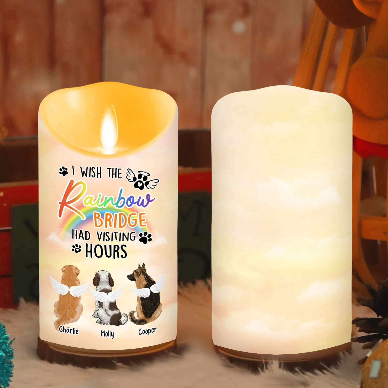 I Wish The Rainbow Bridge Had Visiting Hours - Personalized Custom LED Candle - Image 5