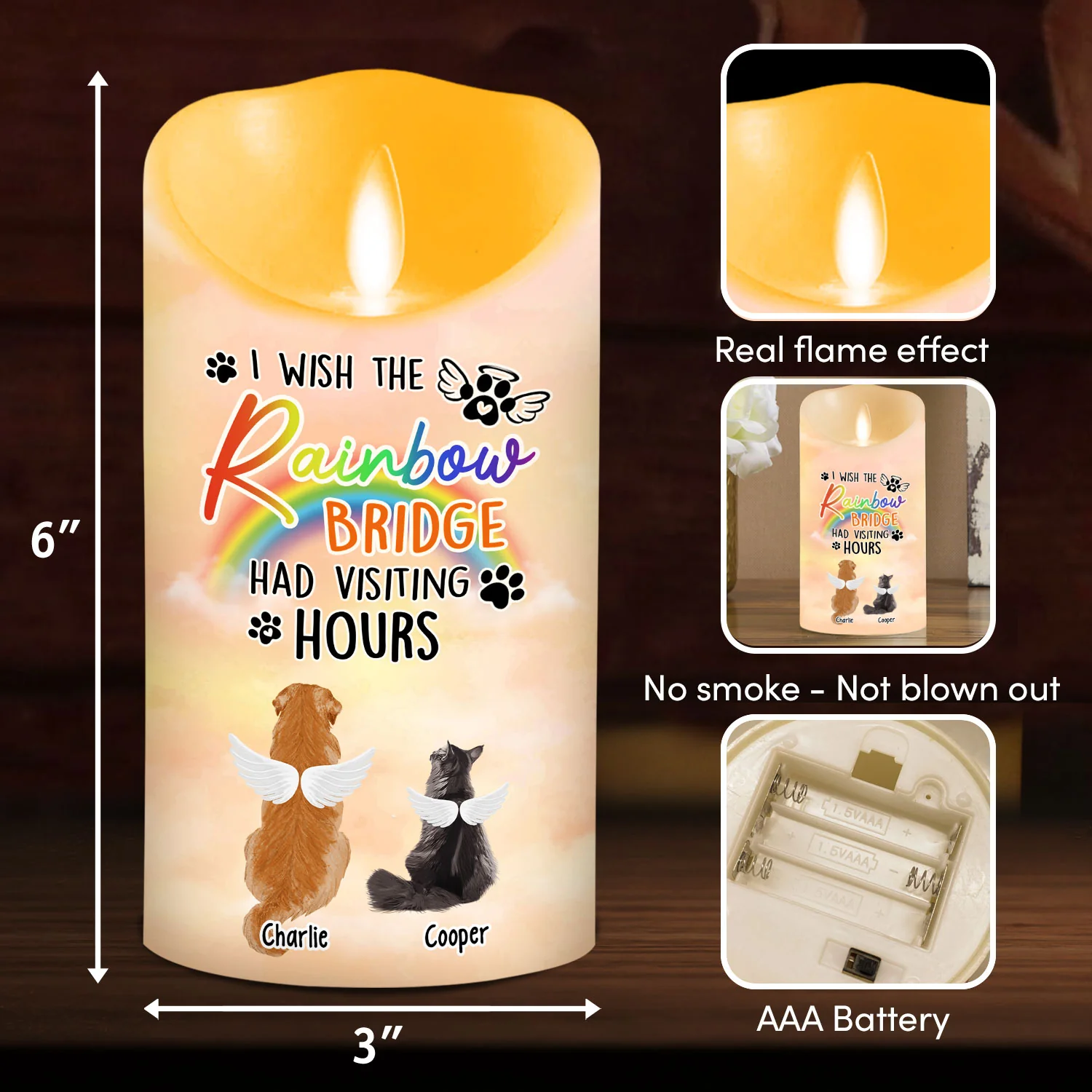 I Wish The Rainbow Bridge Had Visiting Hours - Personalized Custom LED Candle - Image 6