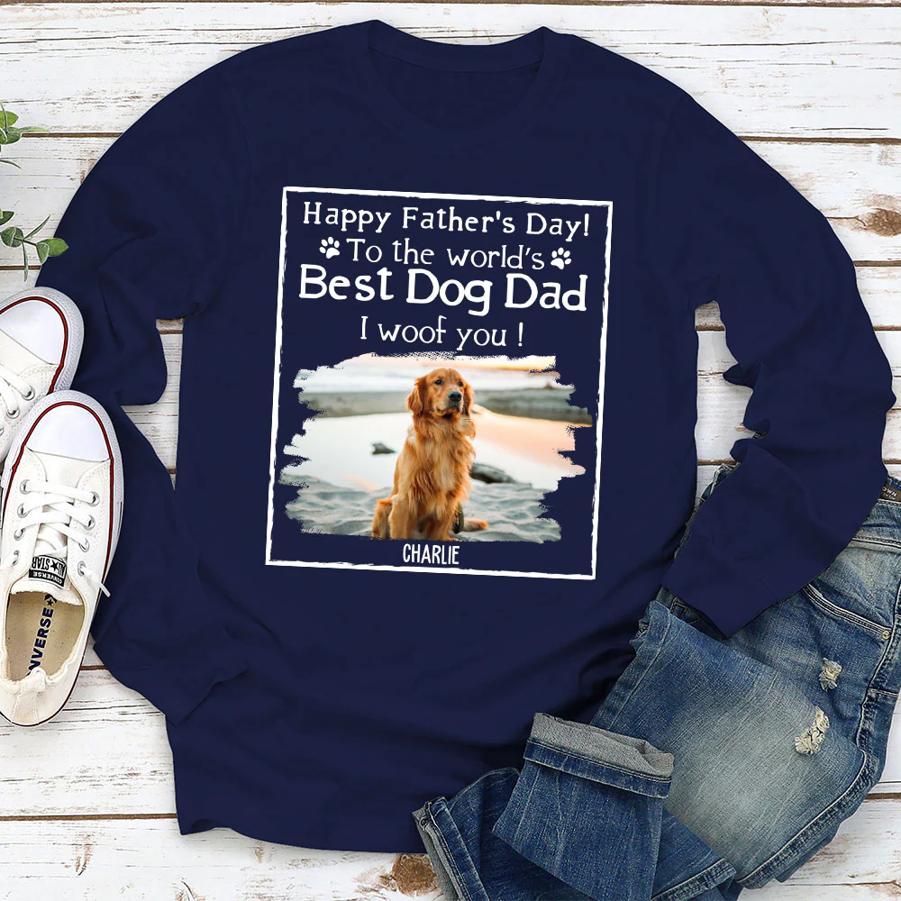 I Woof You Dad New Style Photo - Personalized Custom Long Sleeve T-Shirt - Image 2