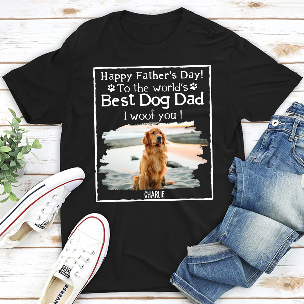 I Woof You Dad New Style Photo - Personalized Custom Unisex T-Shirt - Image 2