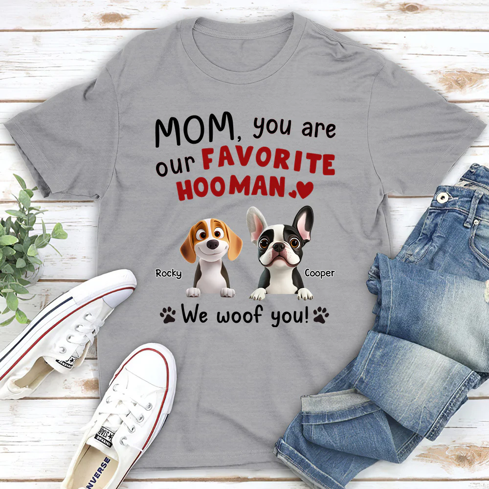 I Woof You Mom Cartoon - Personalized Custom Unisex T-Shirt - Image 2