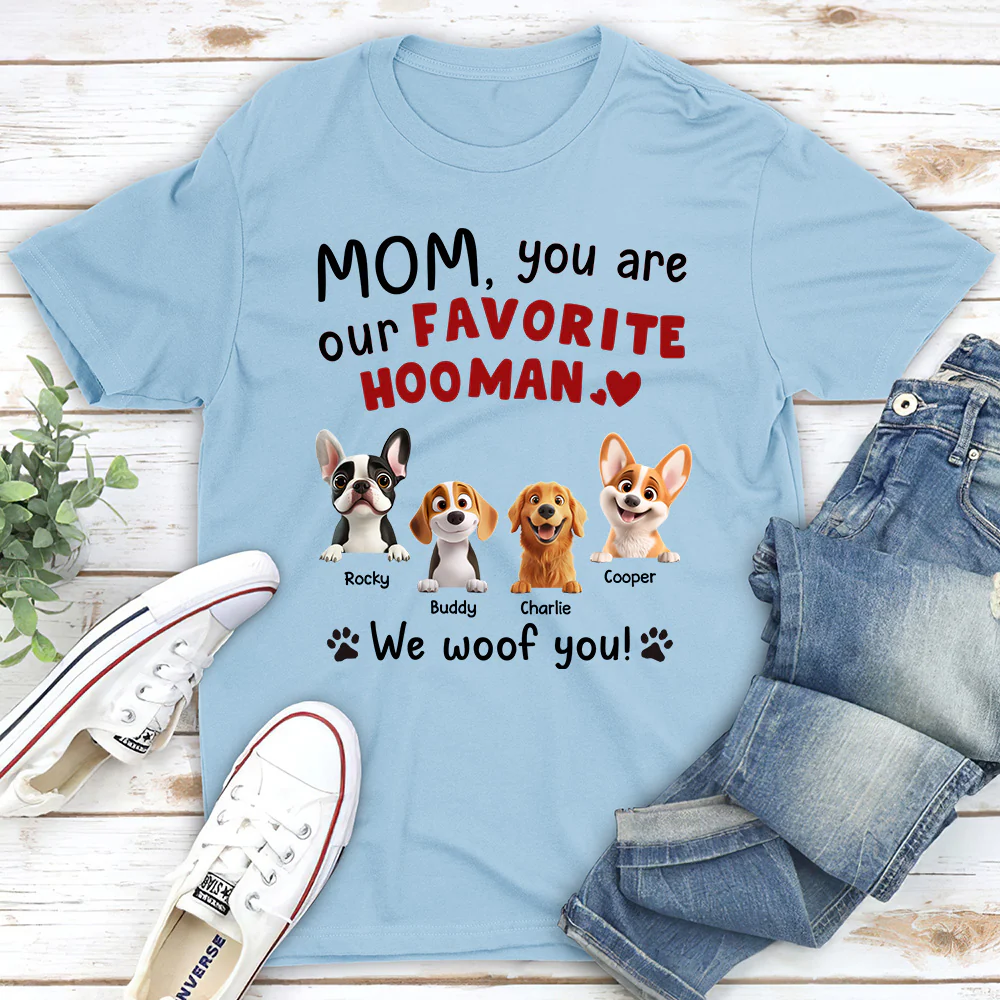I Woof You Mom Cartoon - Personalized Custom Unisex T-Shirt - Image 3