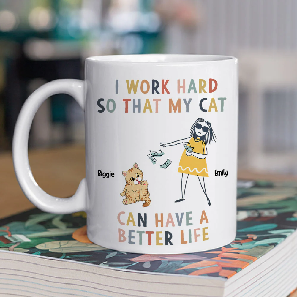 I Work Hard Because Of My Cat - Personalized Custom Coffee Mug - Image 2