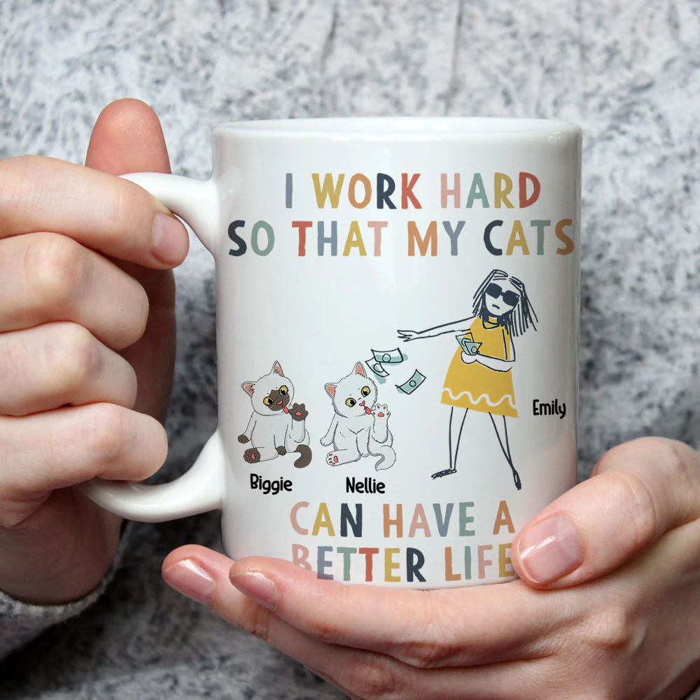 I Work Hard Because Of My Cat - Personalized Custom Coffee Mug - Image 3