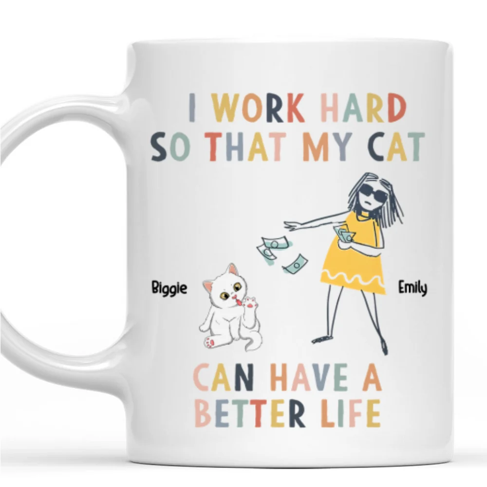 I Work Hard Because Of My Cat - Personalized Custom Coffee Mug - Image 7