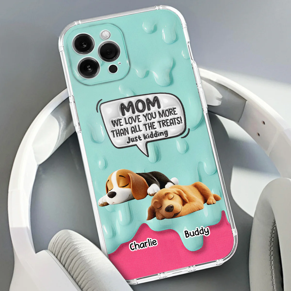 Ice Cream Lovely Dogs - Personalized Custom 3D Inflated Effect Phone Case - Image 2