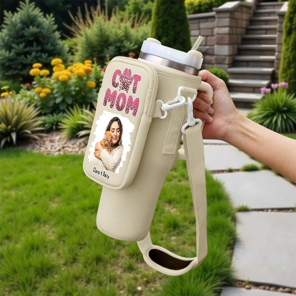 In My Cat Mom Era Photo - Personalized Custom Water Bottle Carrier Bag - Image 3
