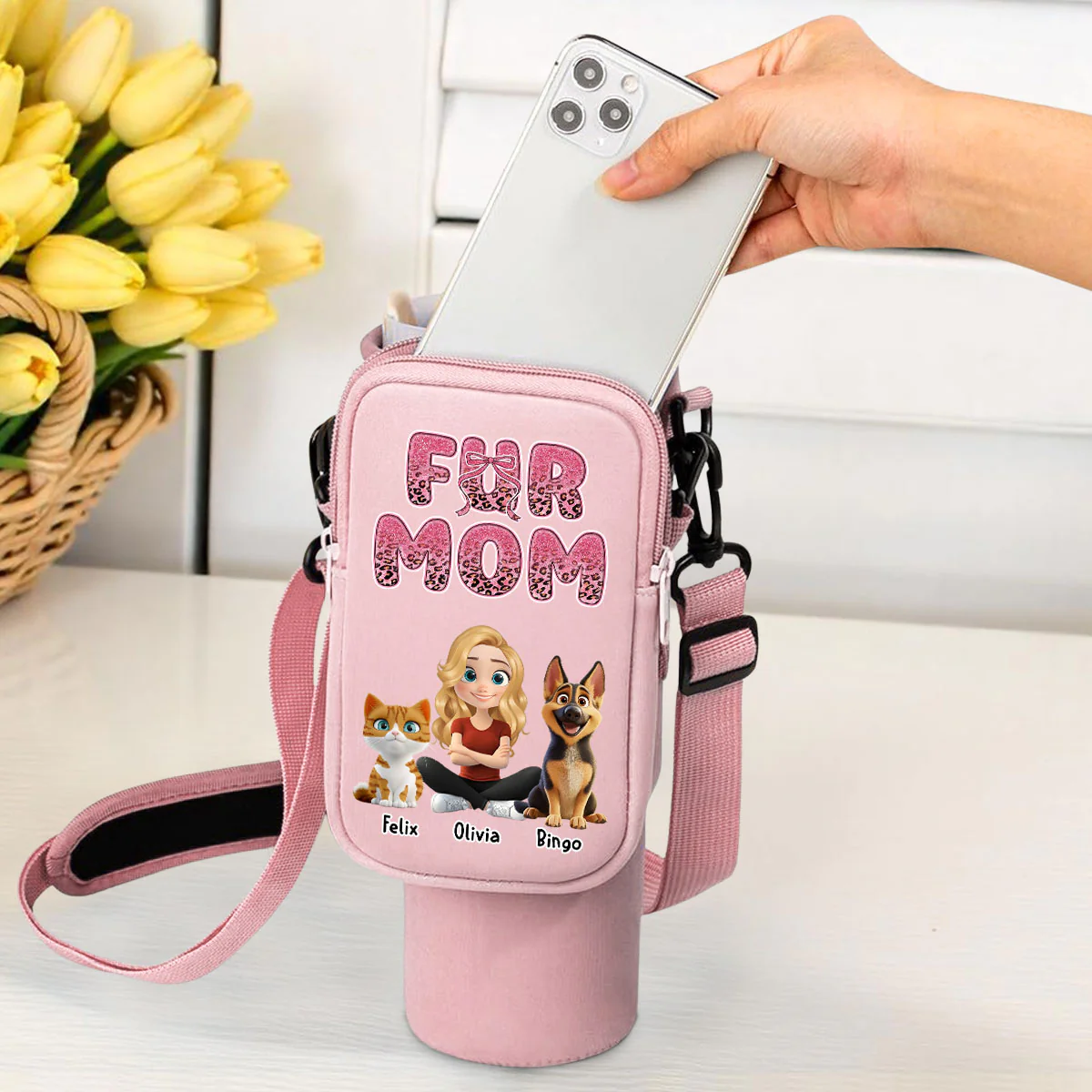 In My Fur Mom Era - Personalized Custom Water Bottle Carrier Bag - Image 2