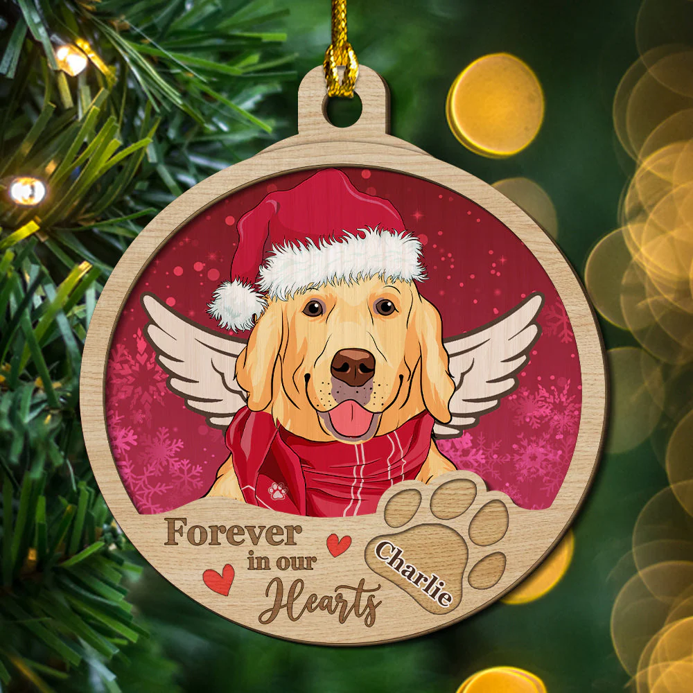 In Our Hearts Forever - Personalized Custom 2-layered Wood Ornament - Image 3