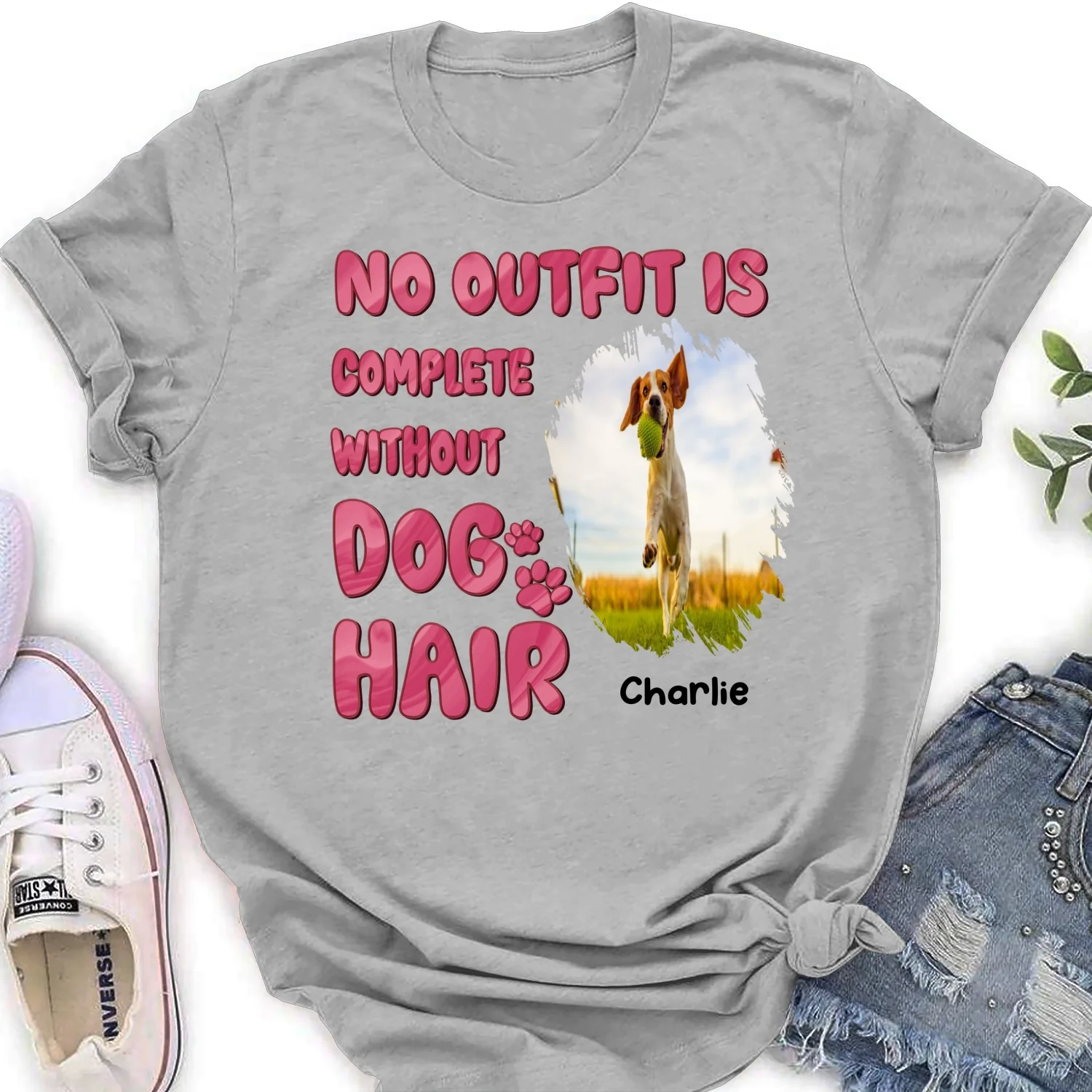 Incomplete Without Dog Hair Photo - Personalized Custom Women's T-Shirt - Image 3