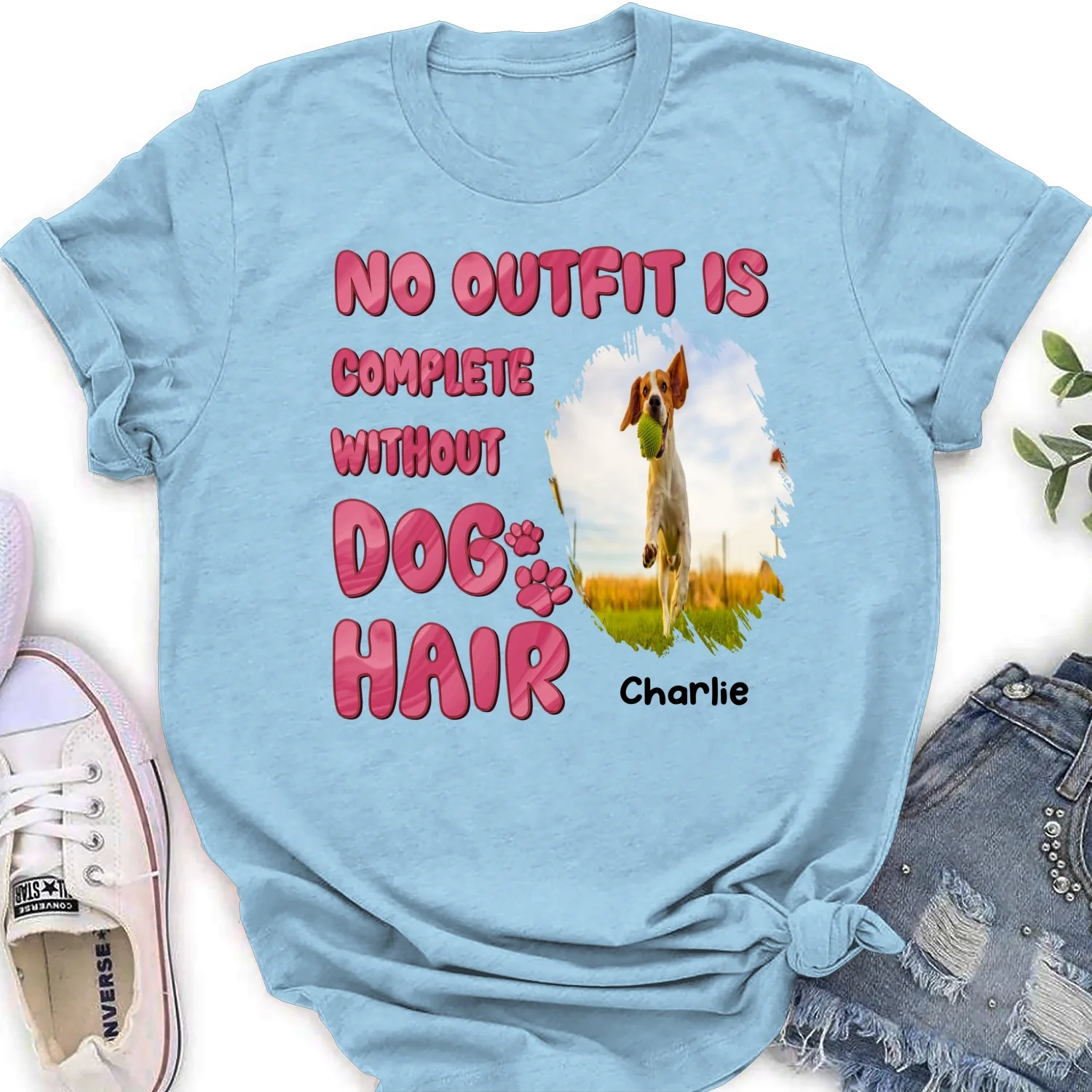 Incomplete Without Dog Hair Photo - Personalized Custom Women's T-Shirt - Image 5