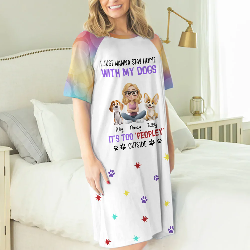 It Is Too Peopley Outside Cartoon - Personalized 3/4 Sleeve Dress - Image 2