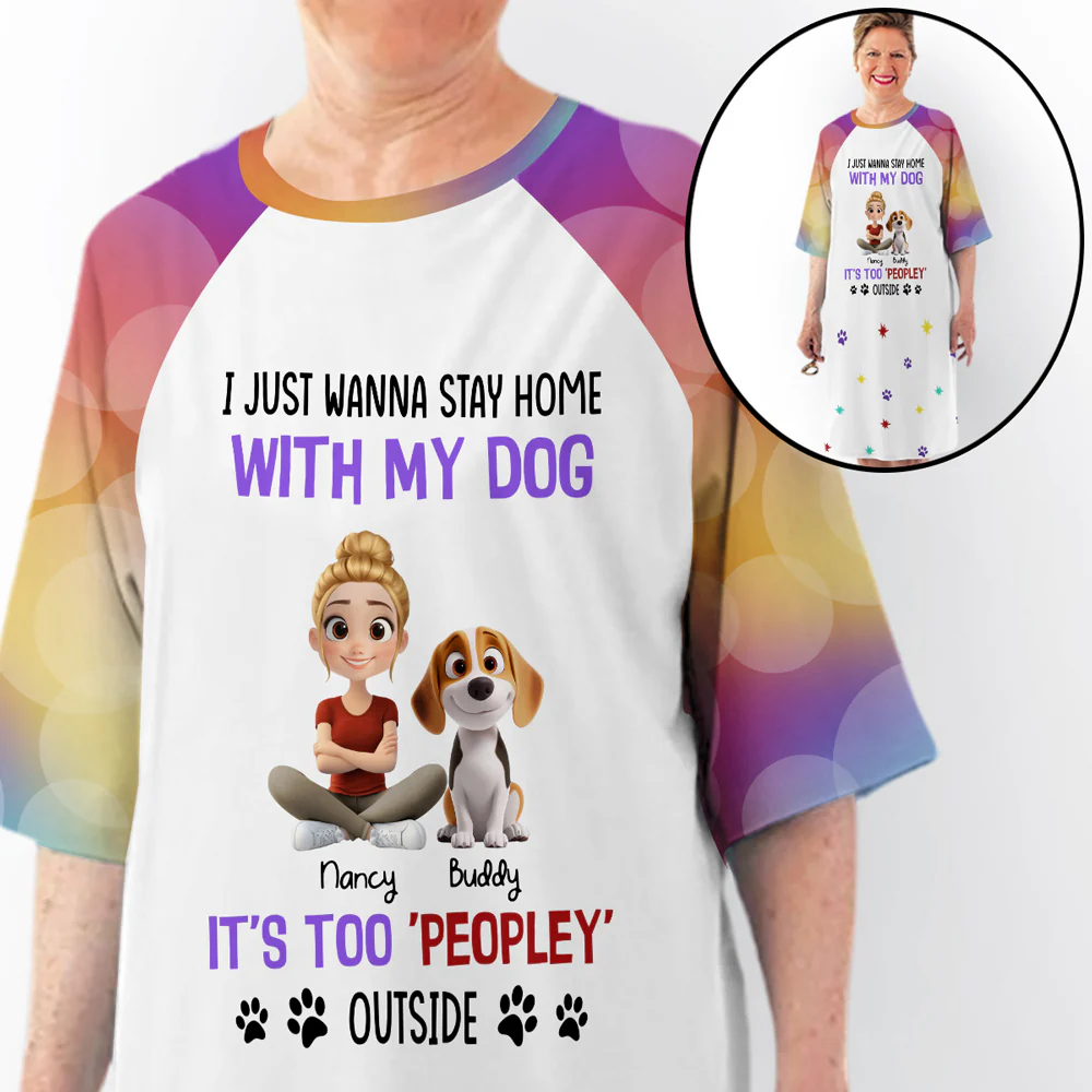 It Is Too Peopley Outside Cartoon - Personalized 3/4 Sleeve Dress - Image 4