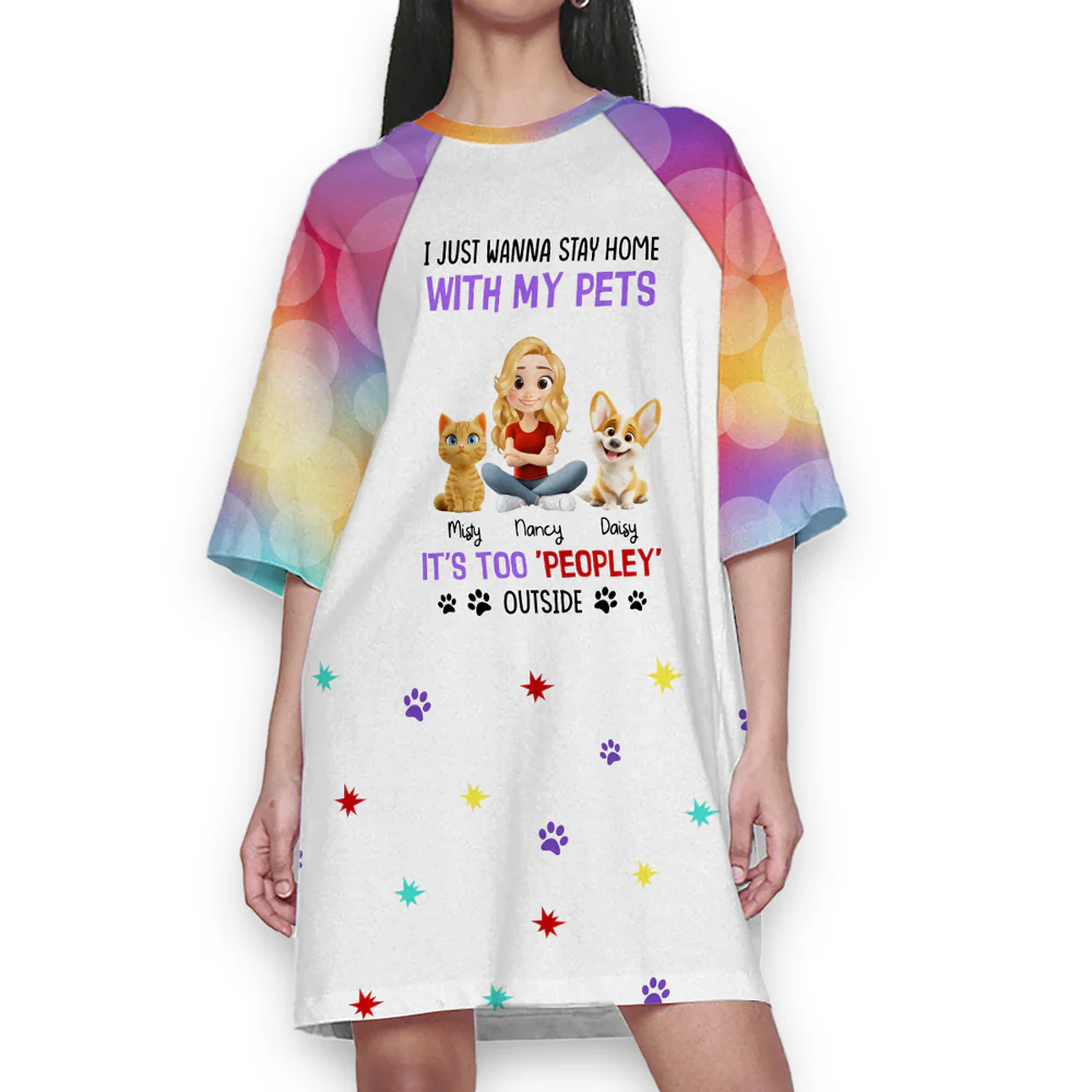 It Is Too Peopley Outside Cartoon Version Pet - Personalized 3/4 Sleeve Dress