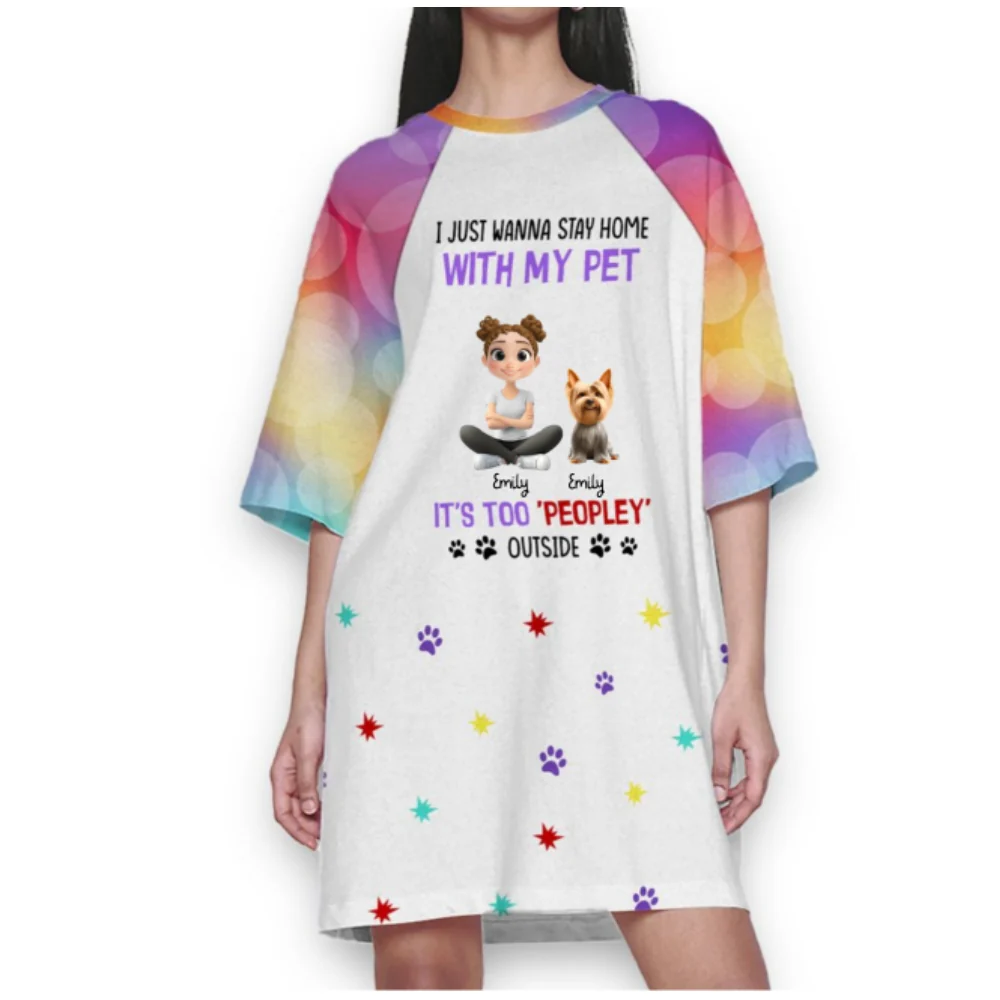 It Is Too Peopley Outside Cartoon Version Pet - Personalized 3/4 Sleeve Dress - Image 6