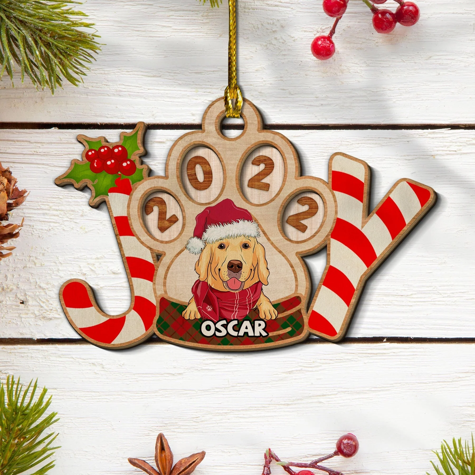 Joyful Dog - Personalized Custom 2-layered Wood Ornament - Image 6