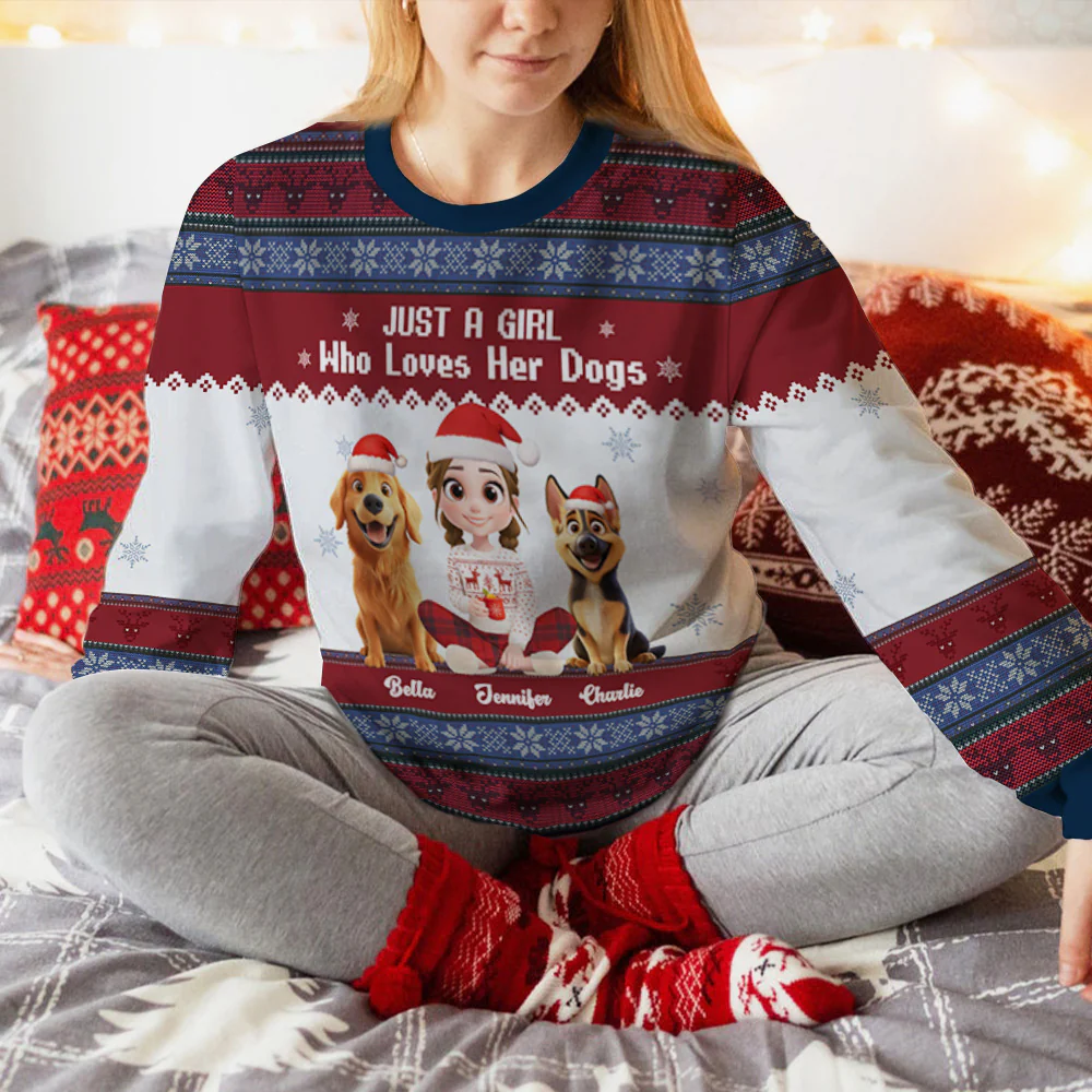 Just A Girl And Her Lovely Dogs - Personalized Custom All-Over-Print Sweatshirt - Image 6