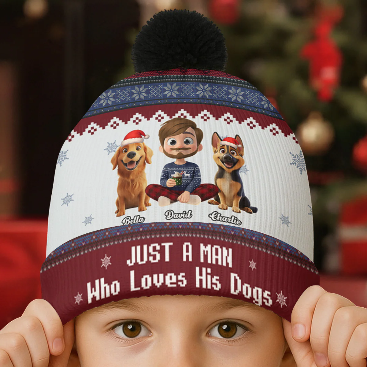 Just A Girl And Her Lovely Dogs - Personalized Custom Bobble Beanie Hat - Image 3