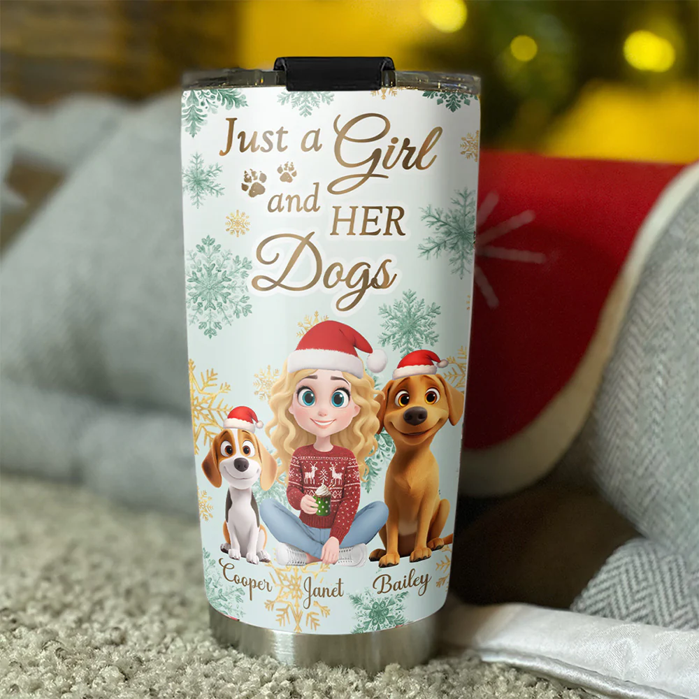 Just A Girl Christmas Cartoon - Personalized Custom Tumbler - Image 3