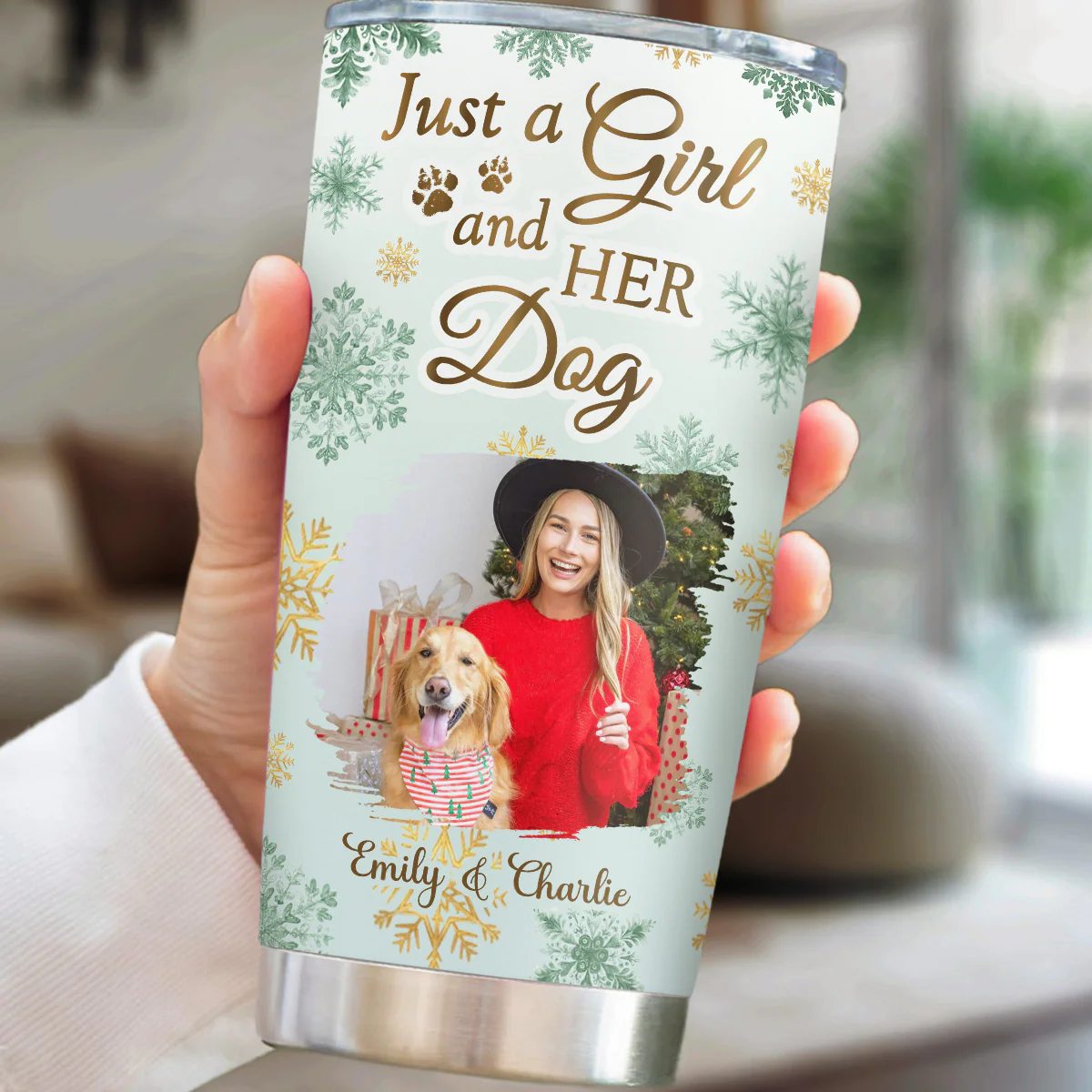 Just A Girl Christmas Cartoon Photo - Personalized Custom Tumbler - Image 2
