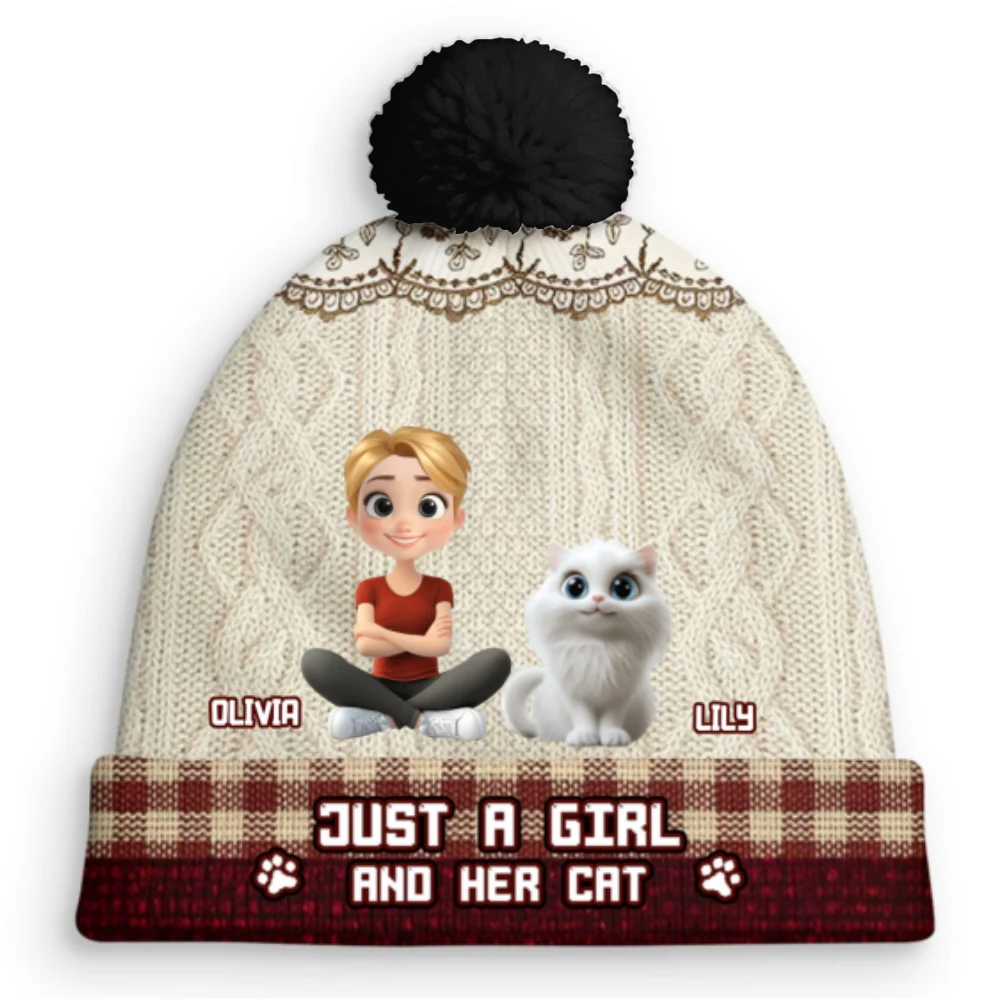 Just A Girl With Her Cats - Personalized Custom Bobble Beanie Hat - Image 10