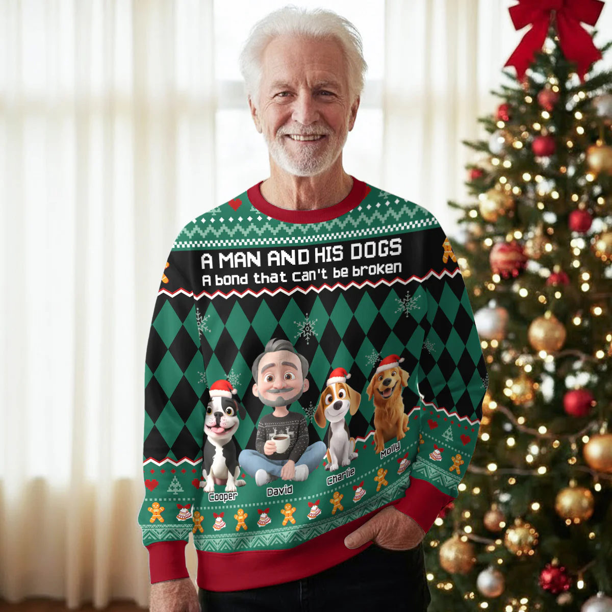 Just A Man Who Loves His Dog Christmas - Personalized Custom All-Over-Print Sweatshirt - Image 5