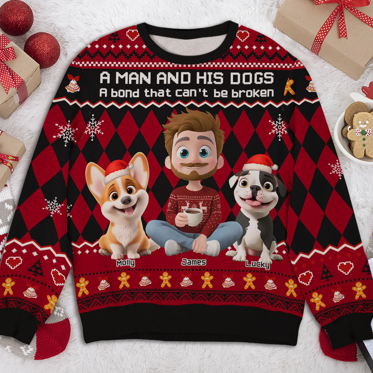 Just A Man Who Loves His Dog Christmas Ver Kid - Personalized Custom All-Over-Print Sweatshirt - Image 4