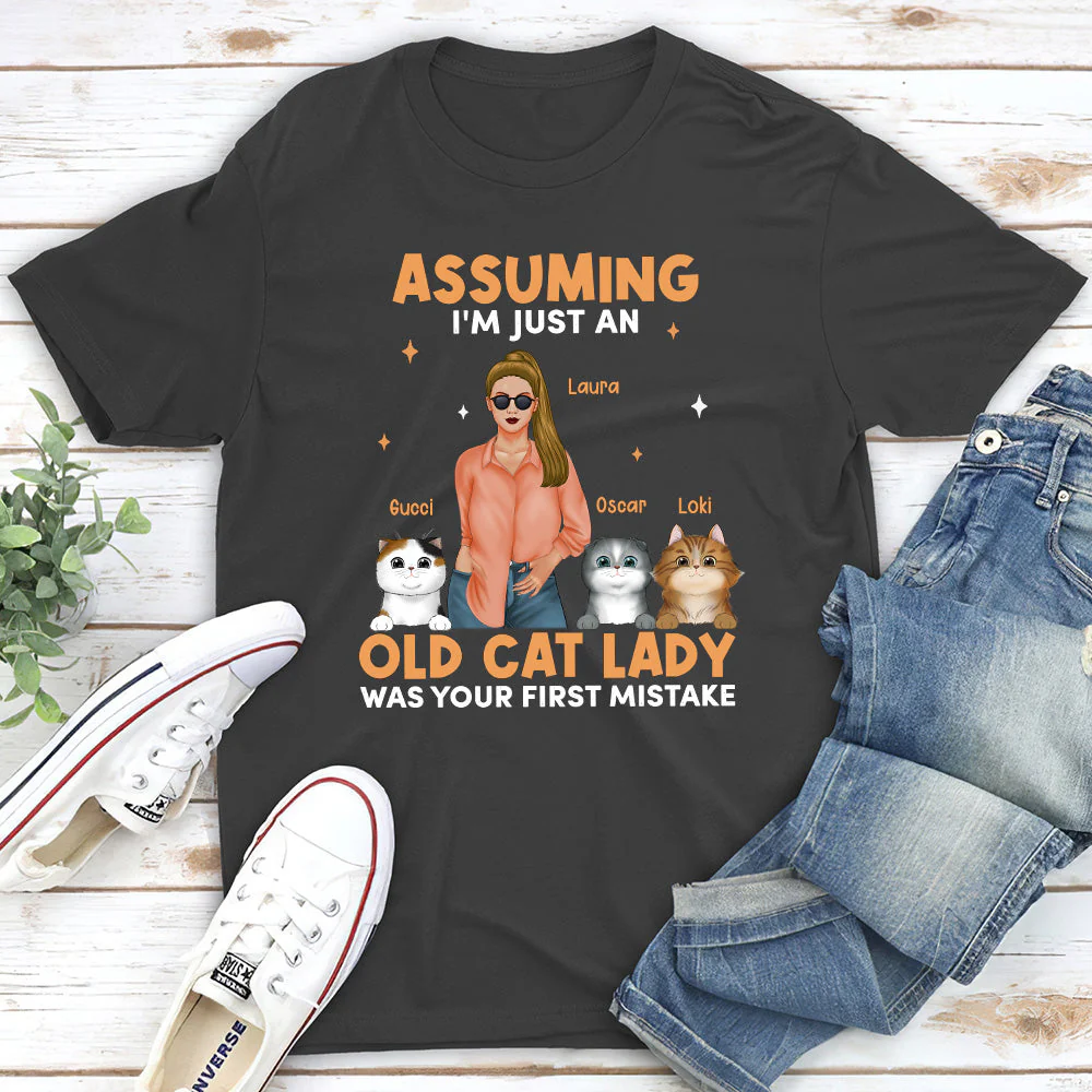 Just An Old Cat Lady - Personalized Custom Unisex T-shirt - Image 3