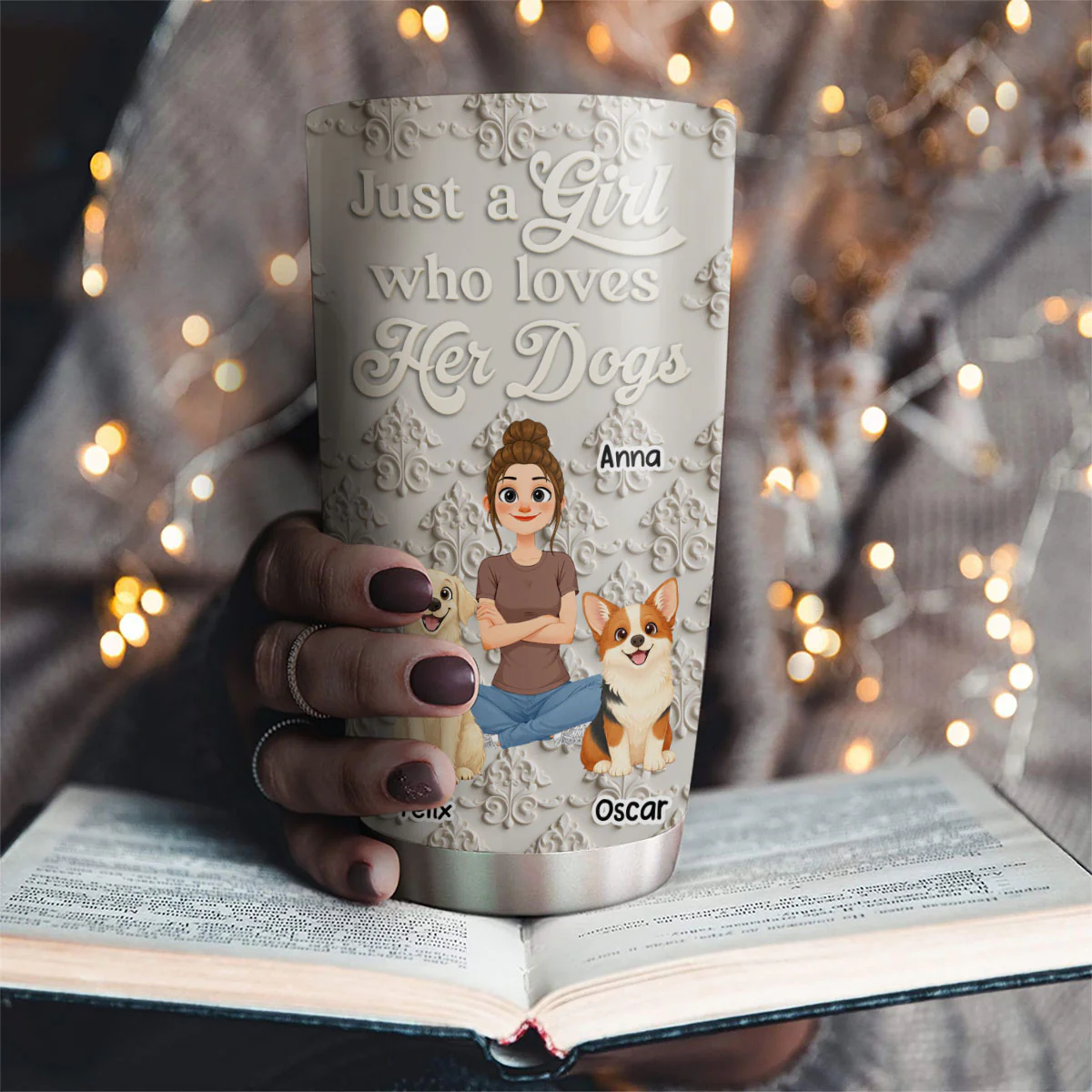 Just Me And My Dog - Personalized Custom 3D Effect Tumbler - Image 2