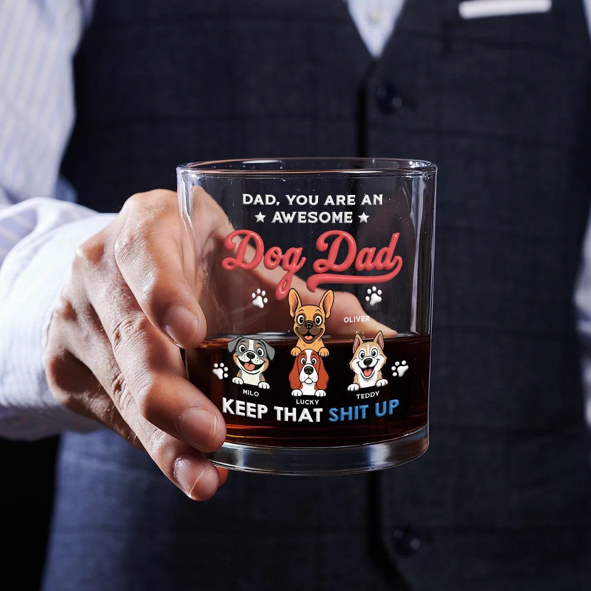 Keep It Up Dog Dad - Personalized Custom Whiskey Glass - Image 4