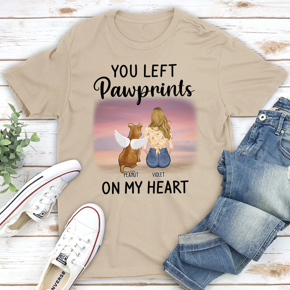 Left Pawprints On My Heart - Personalized Custom Unisex T-shirt - Image 4