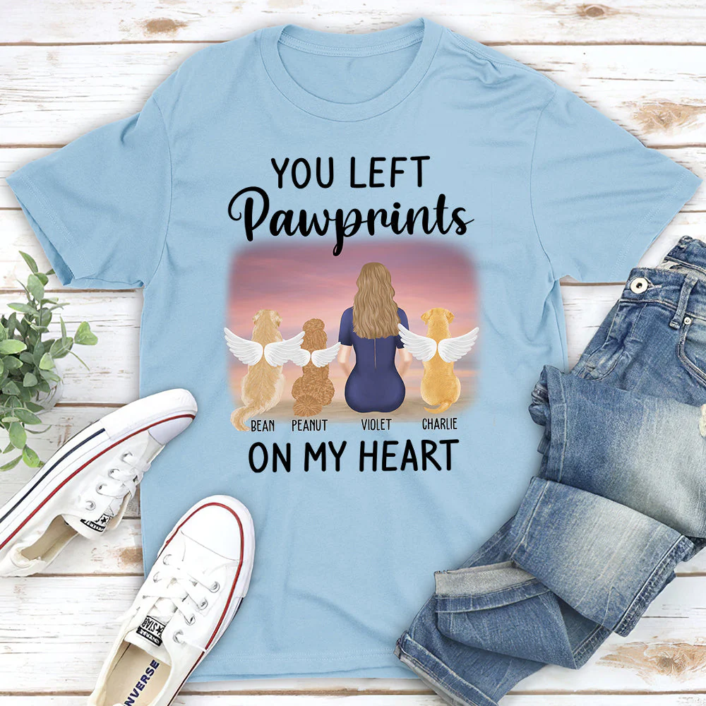 Left Pawprints On My Heart - Personalized Custom Unisex T-shirt - Image 6